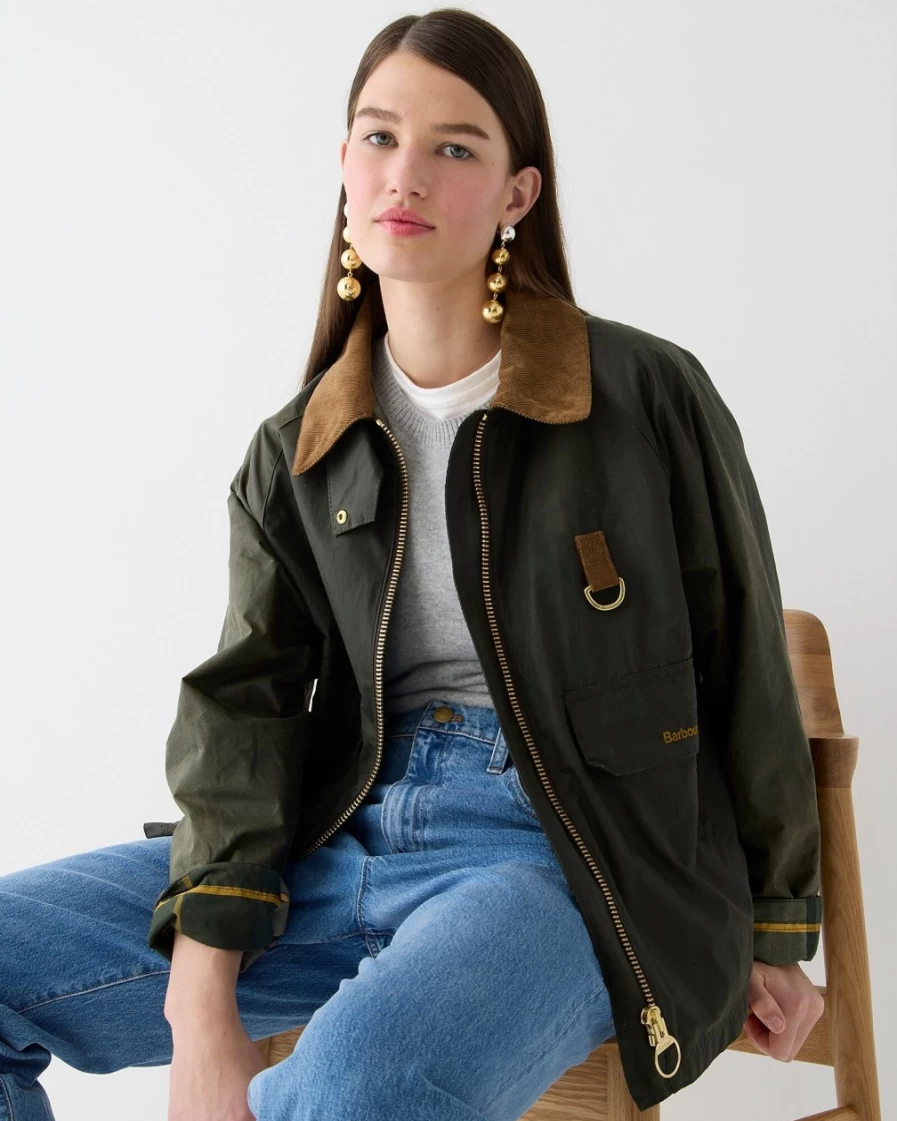 J.Crew Women's Eddleston Wax Jacket in Archive Olive Ancient | Barbour Collaboration