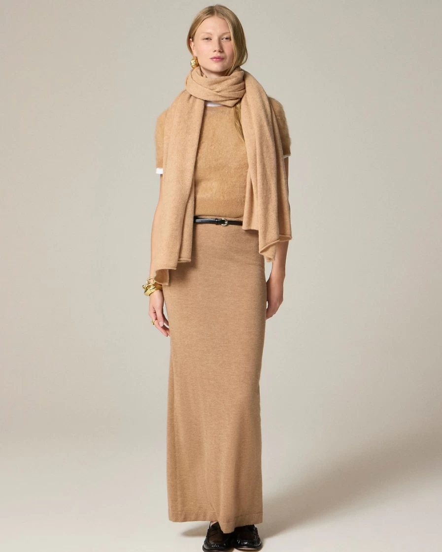 J.Crew Women's Oversized Cashmere Wrap in Heather Camel - Luxurious Soft Warm Shawl