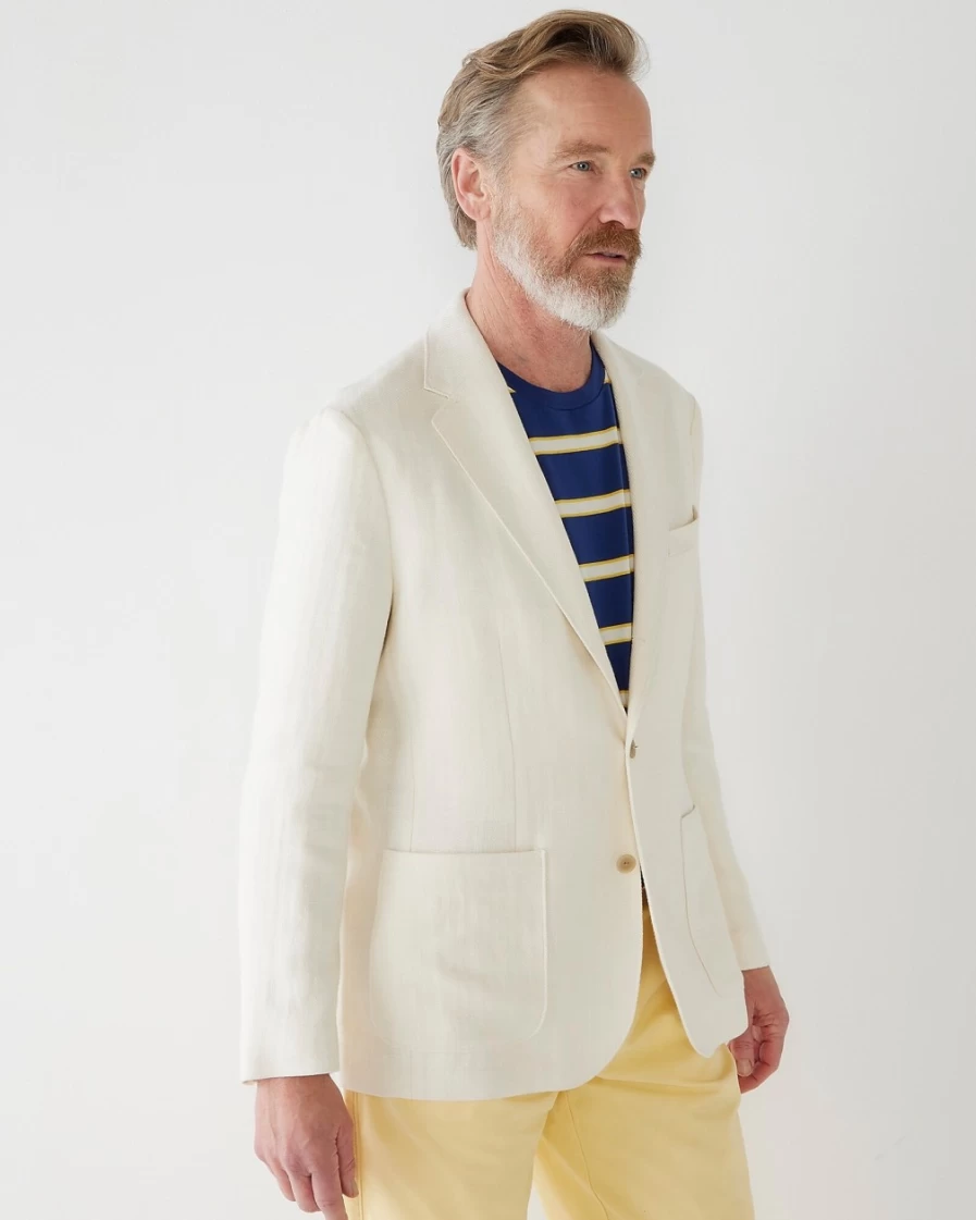 J.Crew Men's Crosby Classic-Fit Linen Twill Herringbone Blazer in Ivory