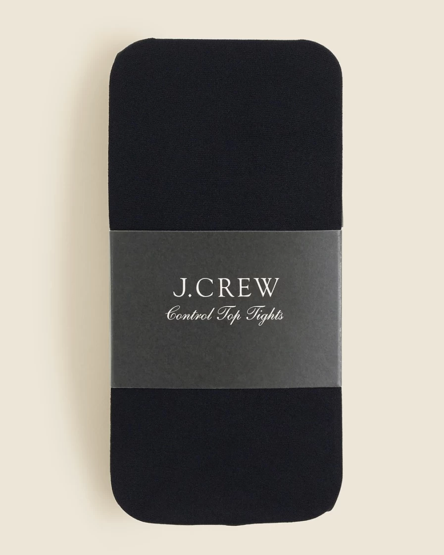 J.Crew Women's Black Control-Top Opaque Tights for Everyday Comfort & Style