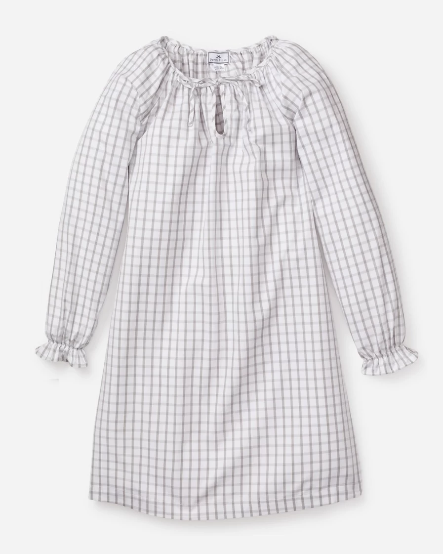 J.Crew Women's Delphine Nightgown in Grey - Petite Plume Regent Tattersall Sleepwear