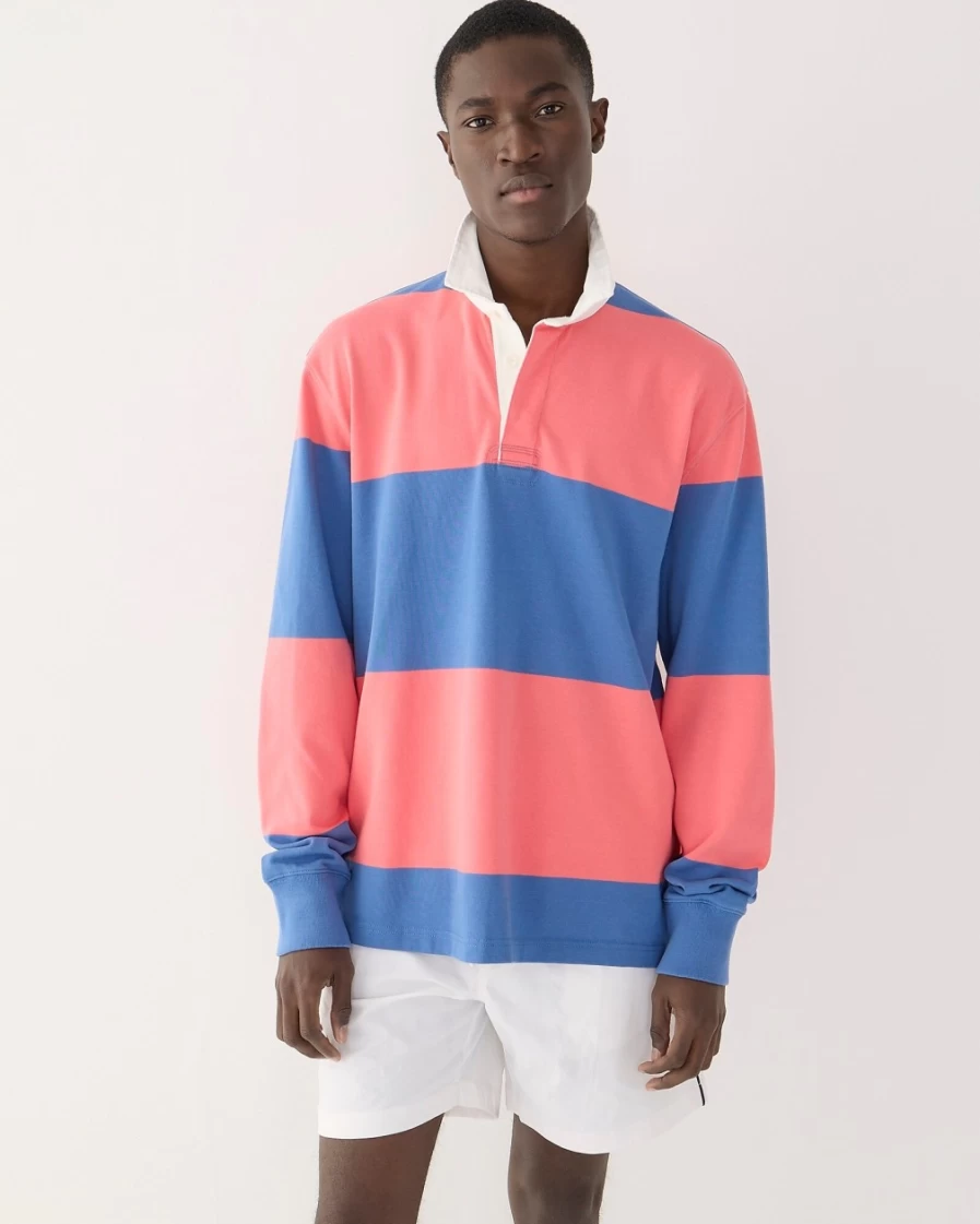 J.Crew Men's Coral Blue Striped Rugby Shirt