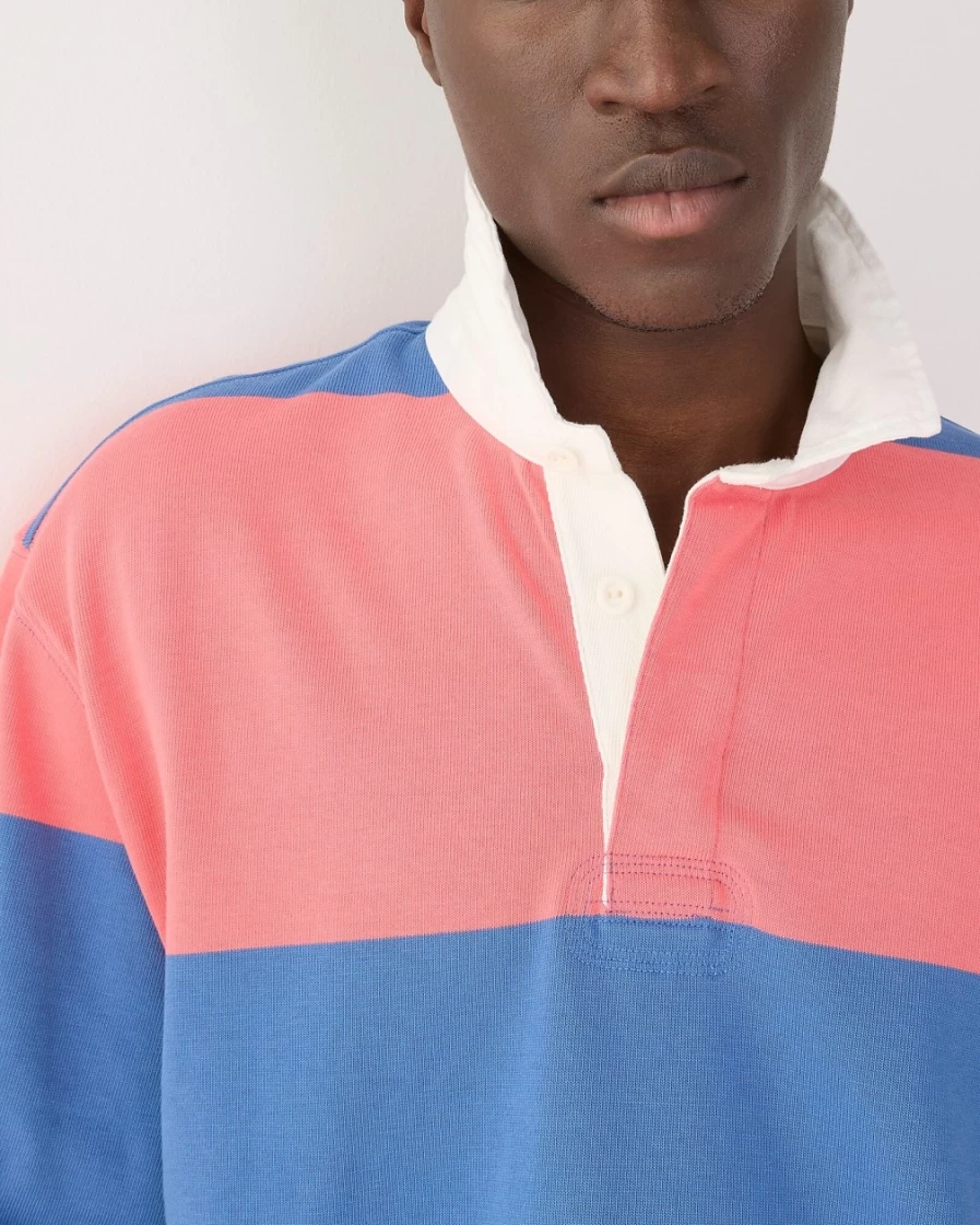 J.Crew Men's Coral Blue Striped Rugby Shirt