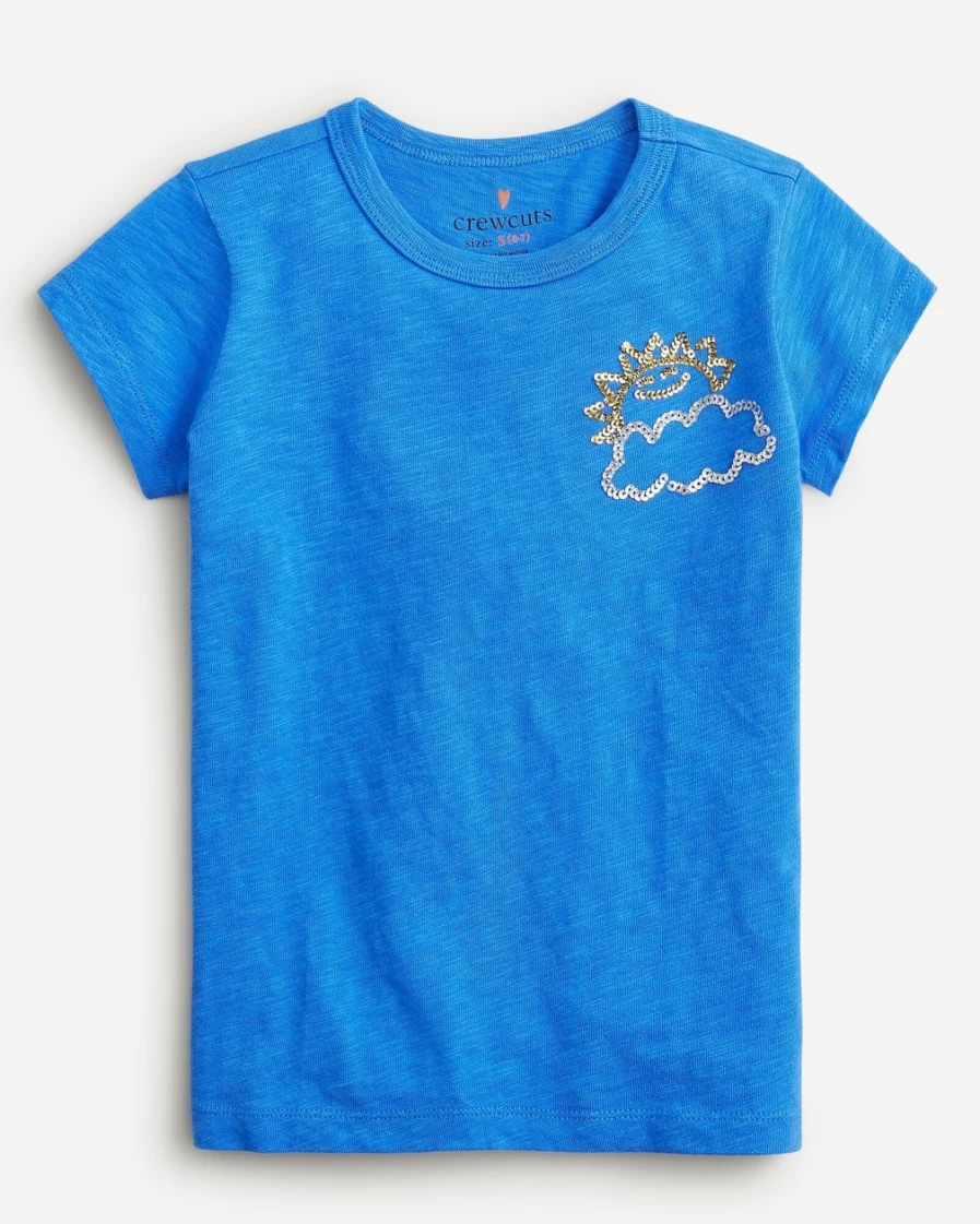 J.Crew Girls' Sun and Cloud Sequin Graphic Tee - Sparkling T-Shirt for Kids
