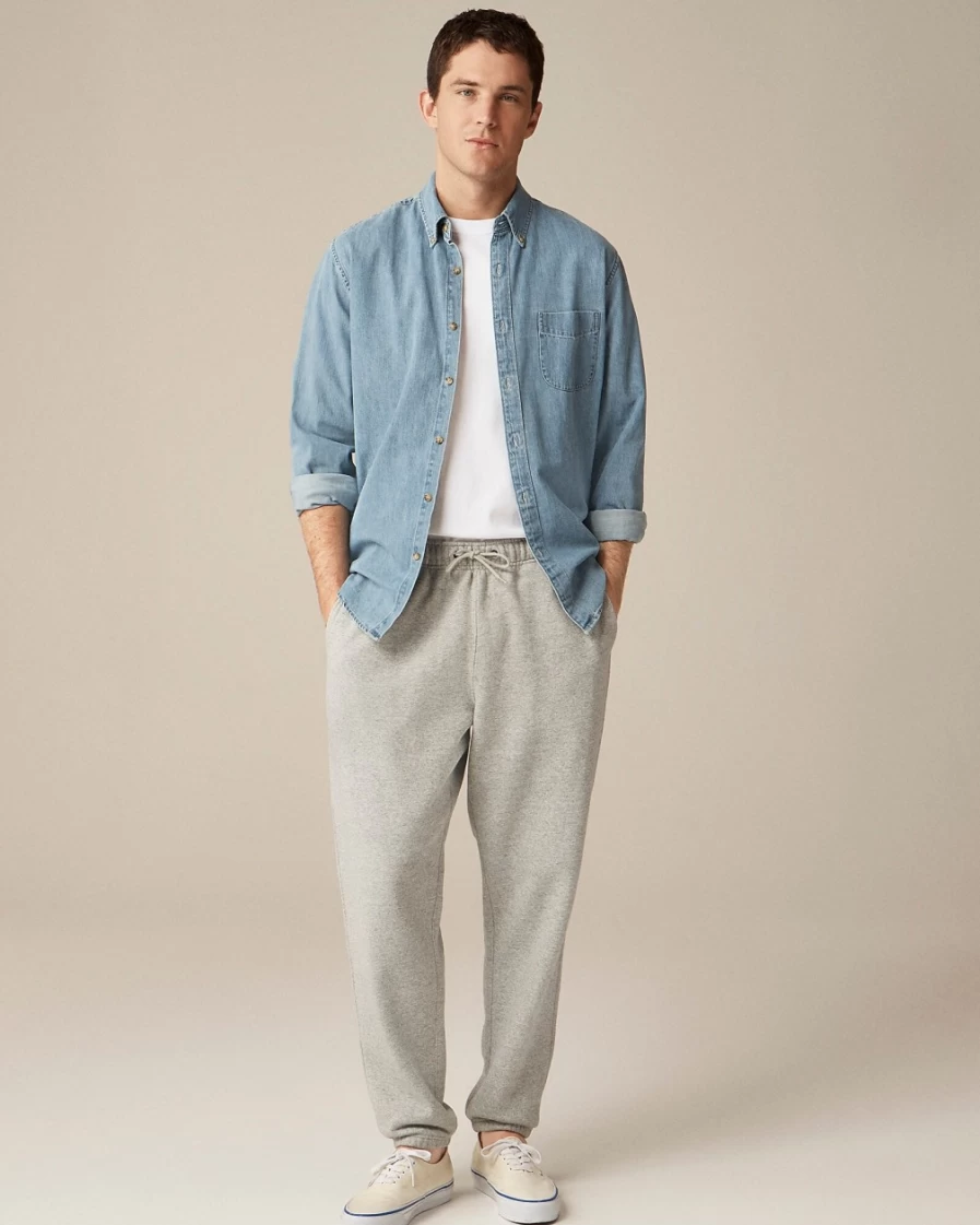 J.Crew Men's Heritage 14 Oz. Fleece Sweatpants in Hthr Athletic Grey