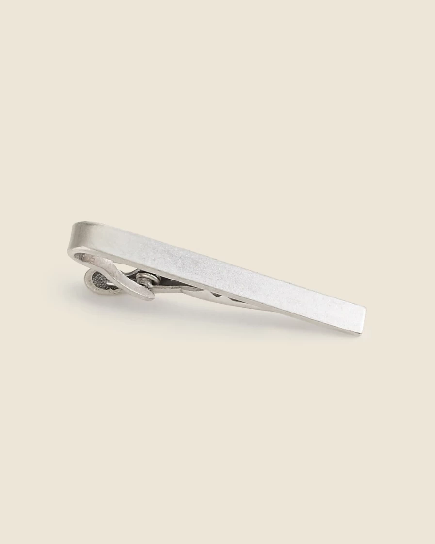 J.Crew Men's Worn Silver Brushed Metal Tie Clip for Formal Attire