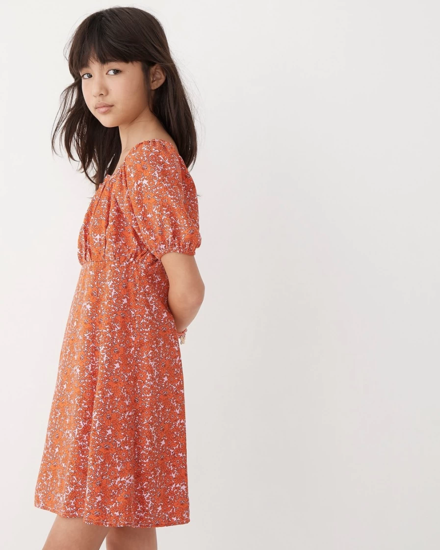 J.Crew Girls' Guarana Floral Puff-Sleeve Mini Dress