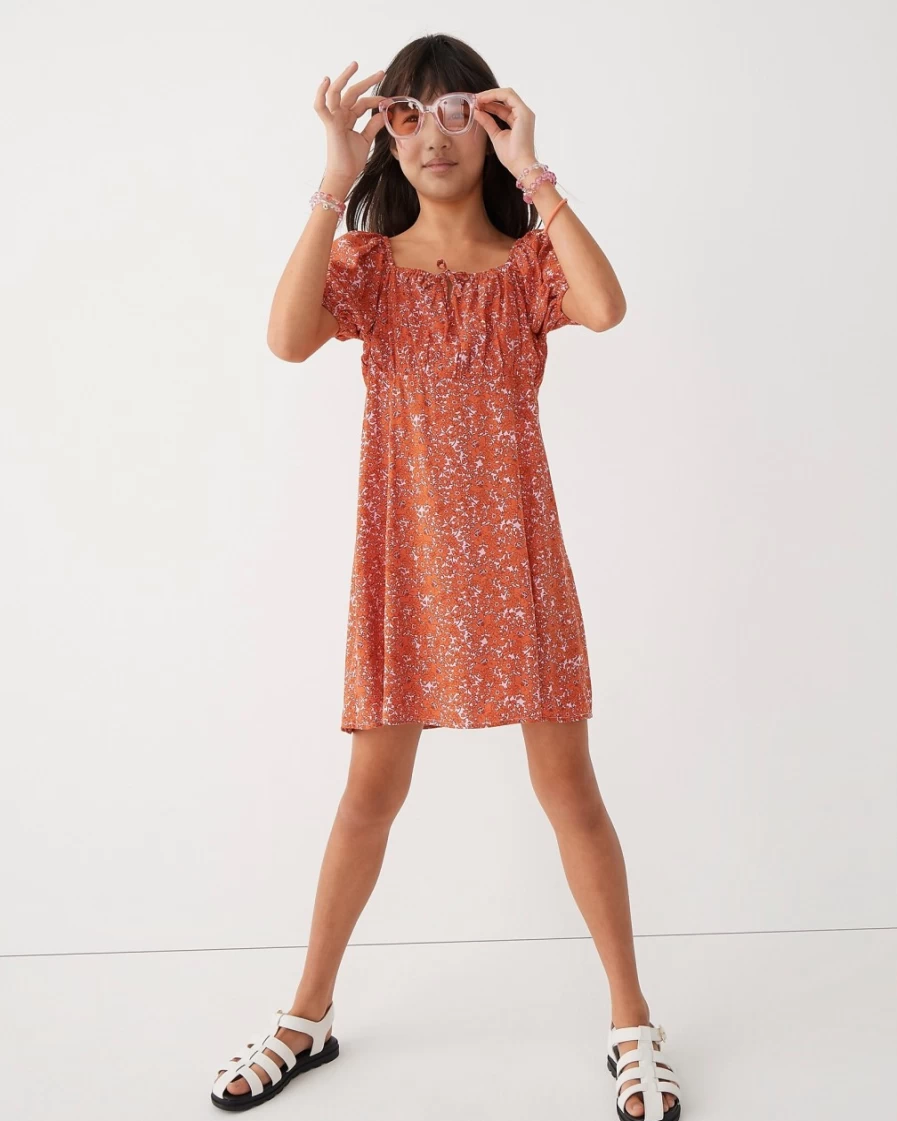 J.Crew Girls' Guarana Floral Puff-Sleeve Mini Dress