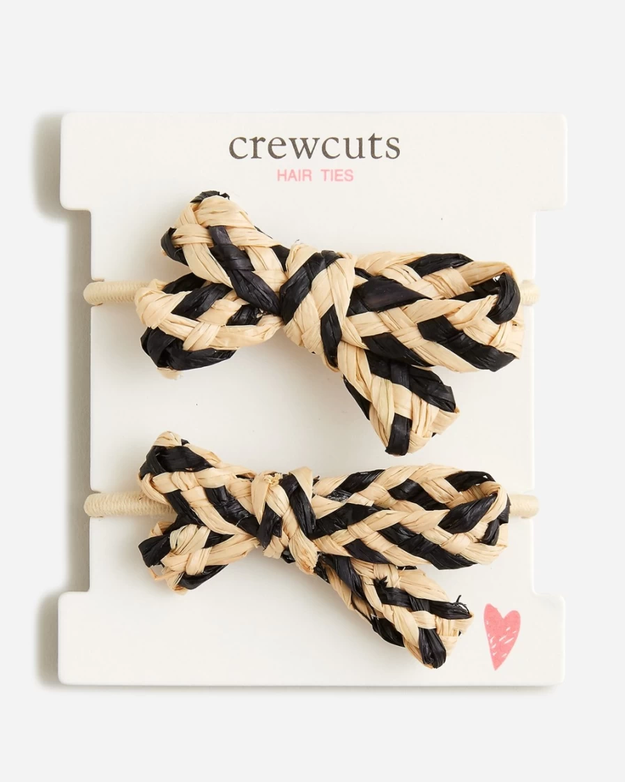 J.Crew Girls' Black Straw Bow Hair Ties Pack - Stylish Hair Accessories for Kids