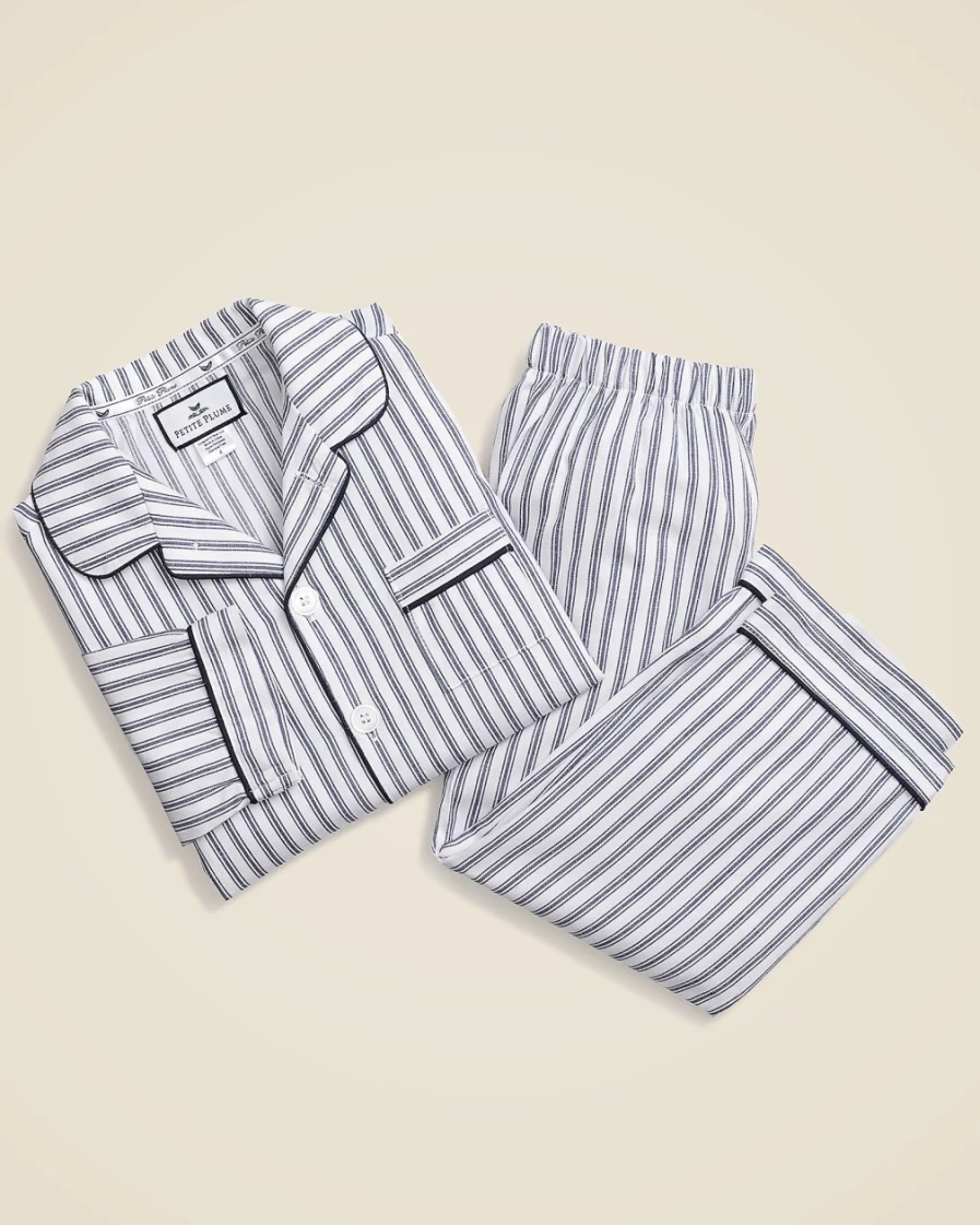 J.Crew Boys' Blue Multi French Ticking Pajama Set | Petite Plume™ Kids' Sleepwear