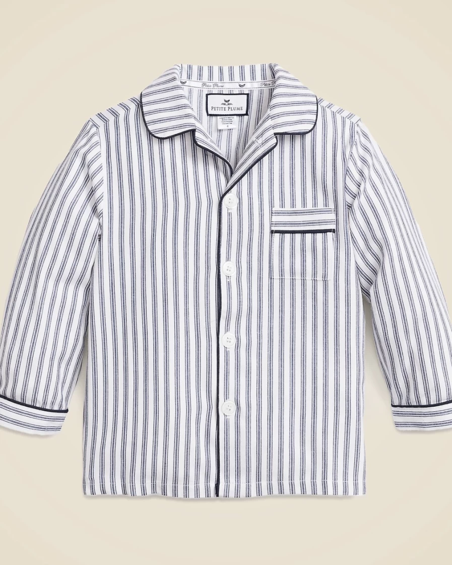 J.Crew Boys' Blue Multi French Ticking Pajama Set | Petite Plume™ Kids' Sleepwear