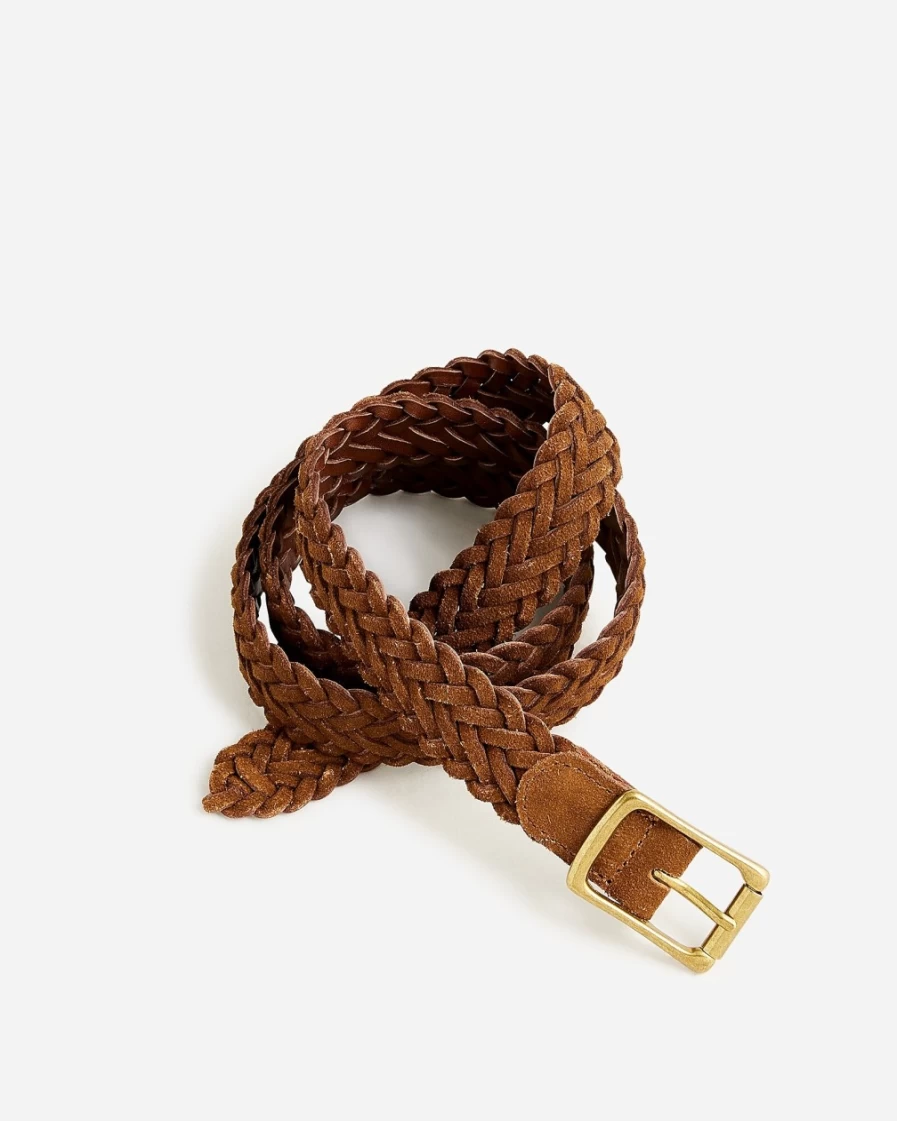 J.Crew Men's Snuff Suede Braided Roller-Buckle Belt – Italian Leather Strap