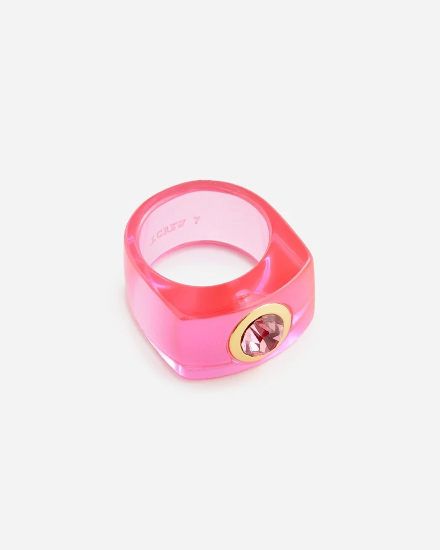 J.Crew Women's Fuchsia Square Acetate and Crystal Ring