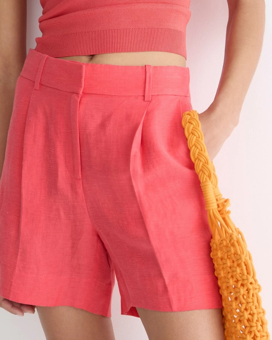 J.Crew Women's Brilliant Papaya High-Rise Pleated Suit Shorts in Chelsea Linen-Cupro Blend