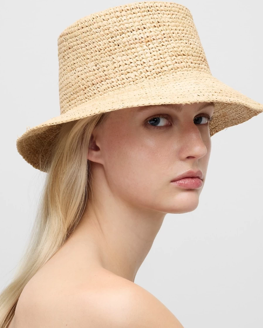 J.Crew Women's Natural Straw Raffia Bucket Hat