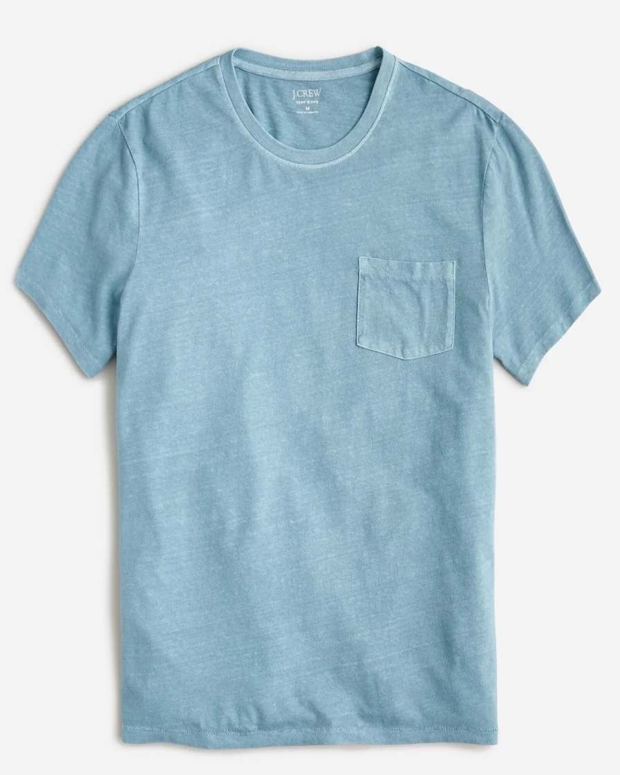 Men's J.Crew Organic Hemp-Cotton Blend Pocket T-Shirt in Overcast Blue