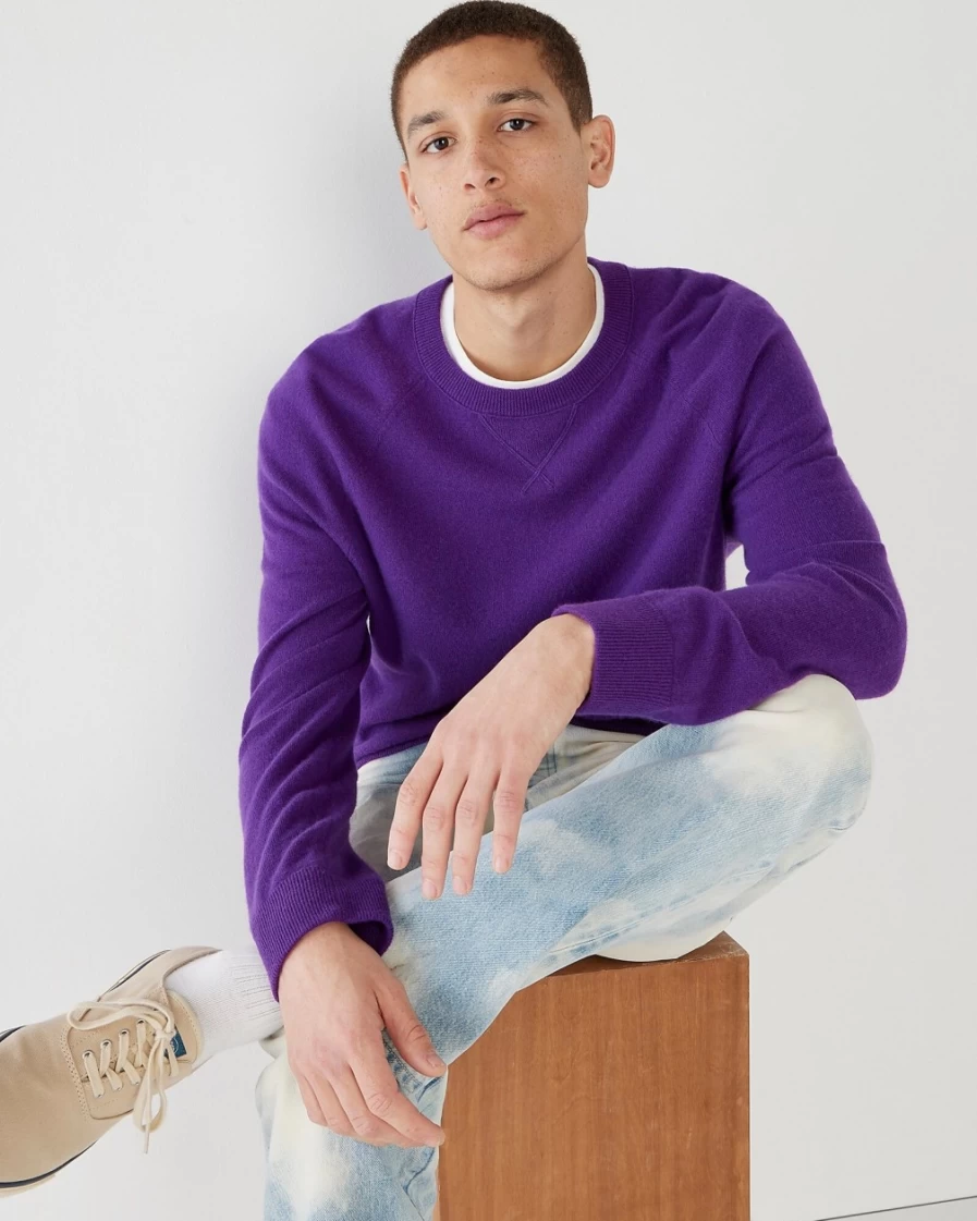 J.Crew Men's Deep Purple Cashmere Raglan-Sleeve Crewneck Sweatshirt
