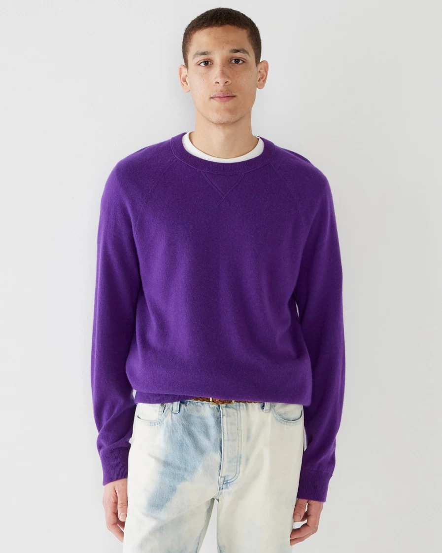 J.Crew Men's Deep Purple Cashmere Raglan-Sleeve Crewneck Sweatshirt