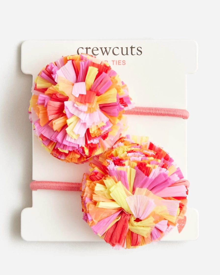 J.Crew Girls' Rainbow Straw Pom-Pom Hair Ties Pack - Colorful Hair Accessories for Kids