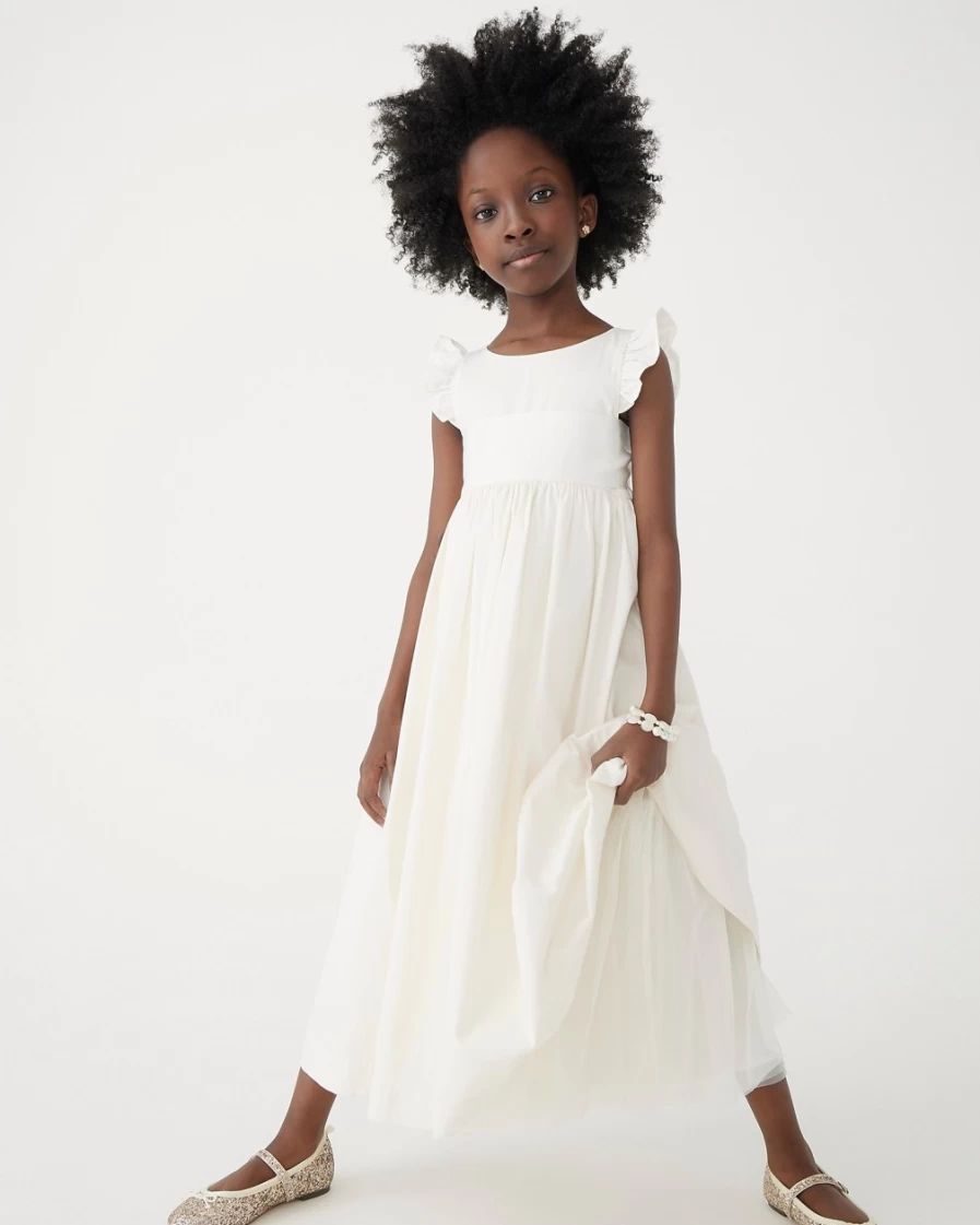 J.Crew Girls' Ivory Flutter-Sleeve Dress for Kids