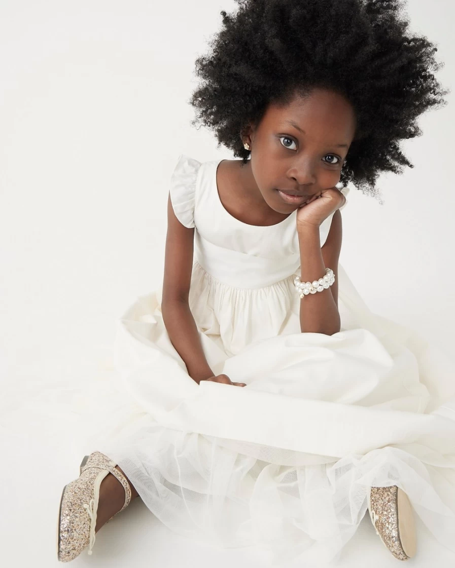 J.Crew Girls' Ivory Flutter-Sleeve Dress for Kids