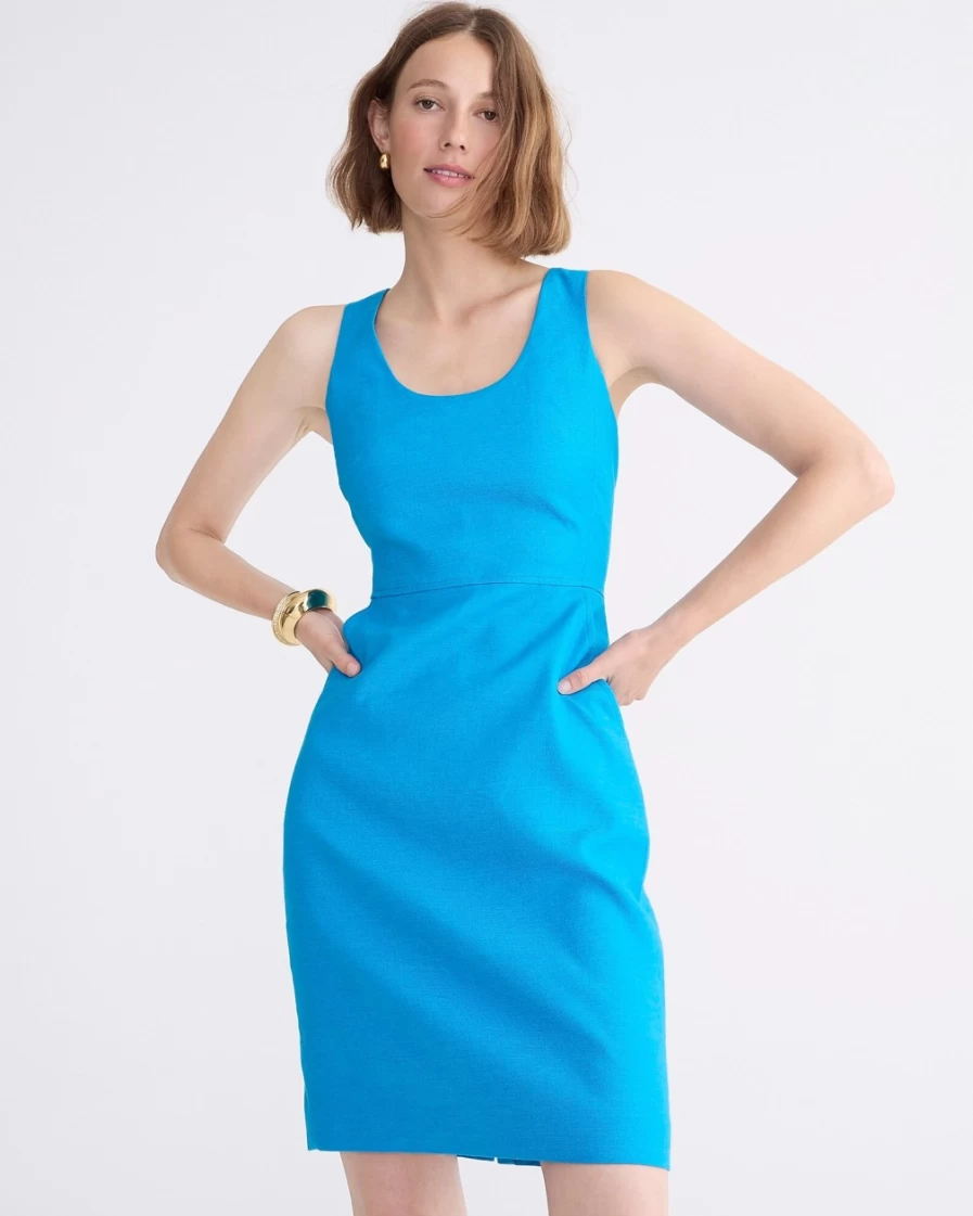 J.Crew Women's Kingfisher Scoop Neck Stretch Linen Blend Dress