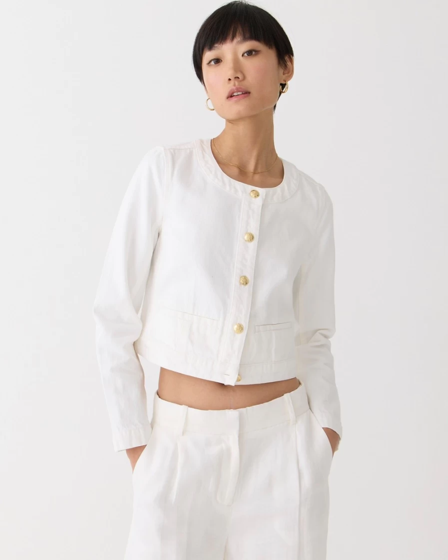 J.Crew Women's Odette Sweater Jacket in White Cotton-Blend Bouclé