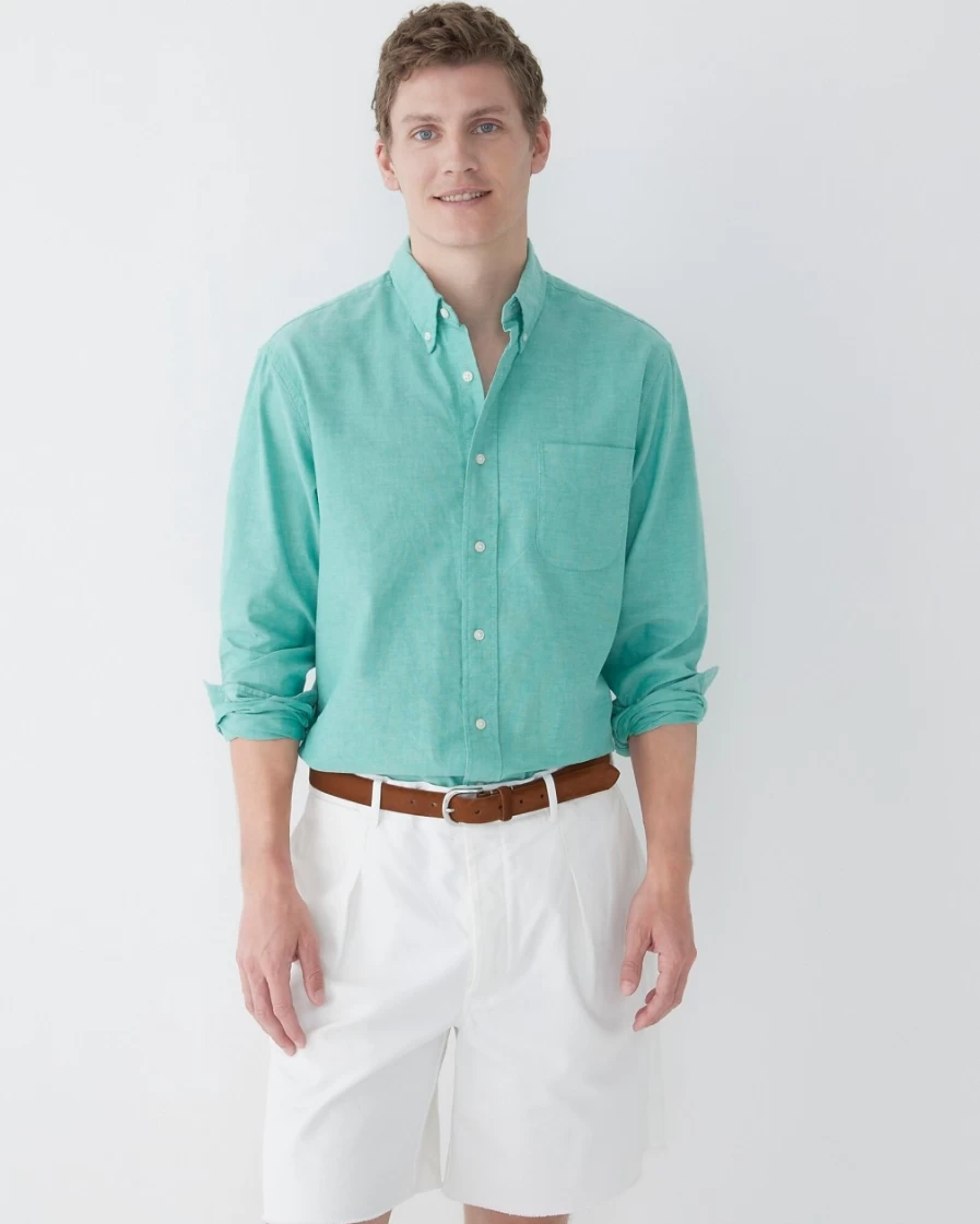 J.Crew Men's Relaxed Fit Organic Cotton Oxford Shirt in Beetle Green - Broken-In Comfort