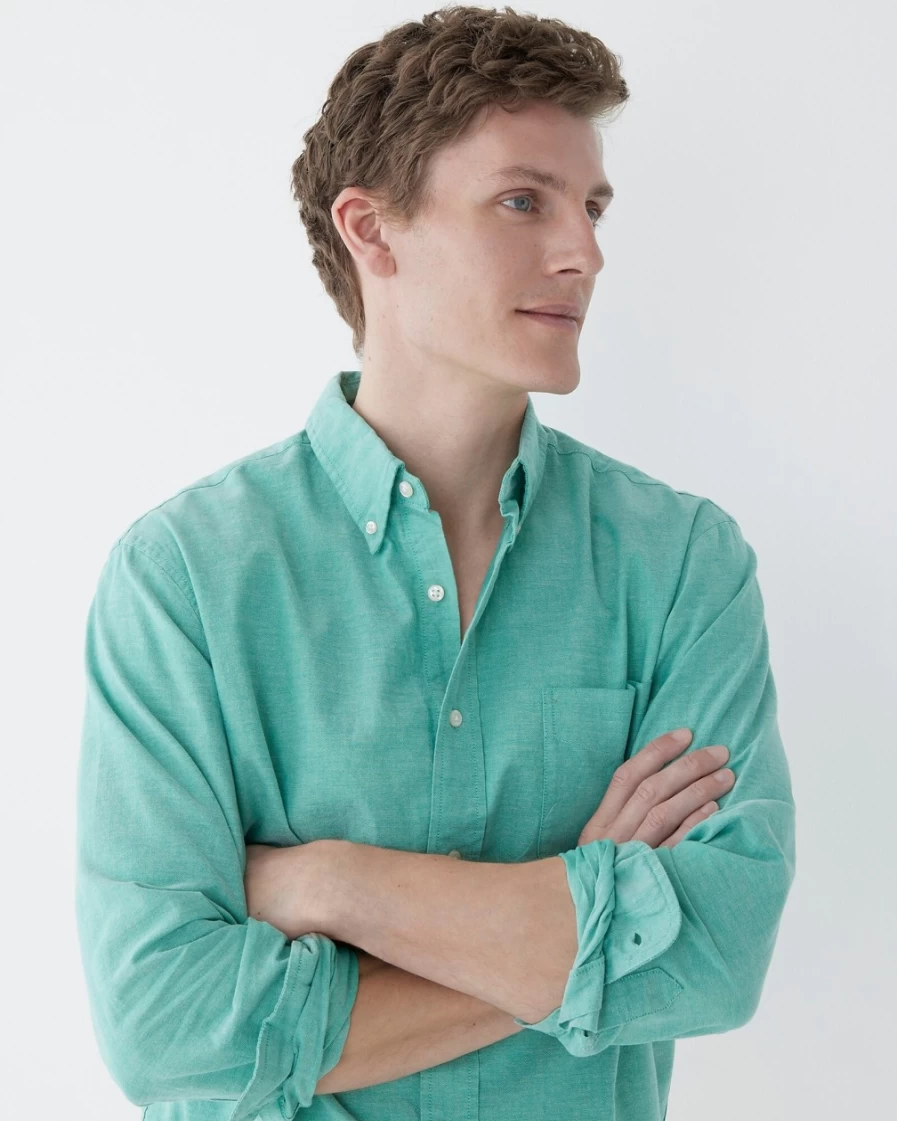 J.Crew Men's Relaxed Fit Organic Cotton Oxford Shirt in Beetle Green - Broken-In Comfort