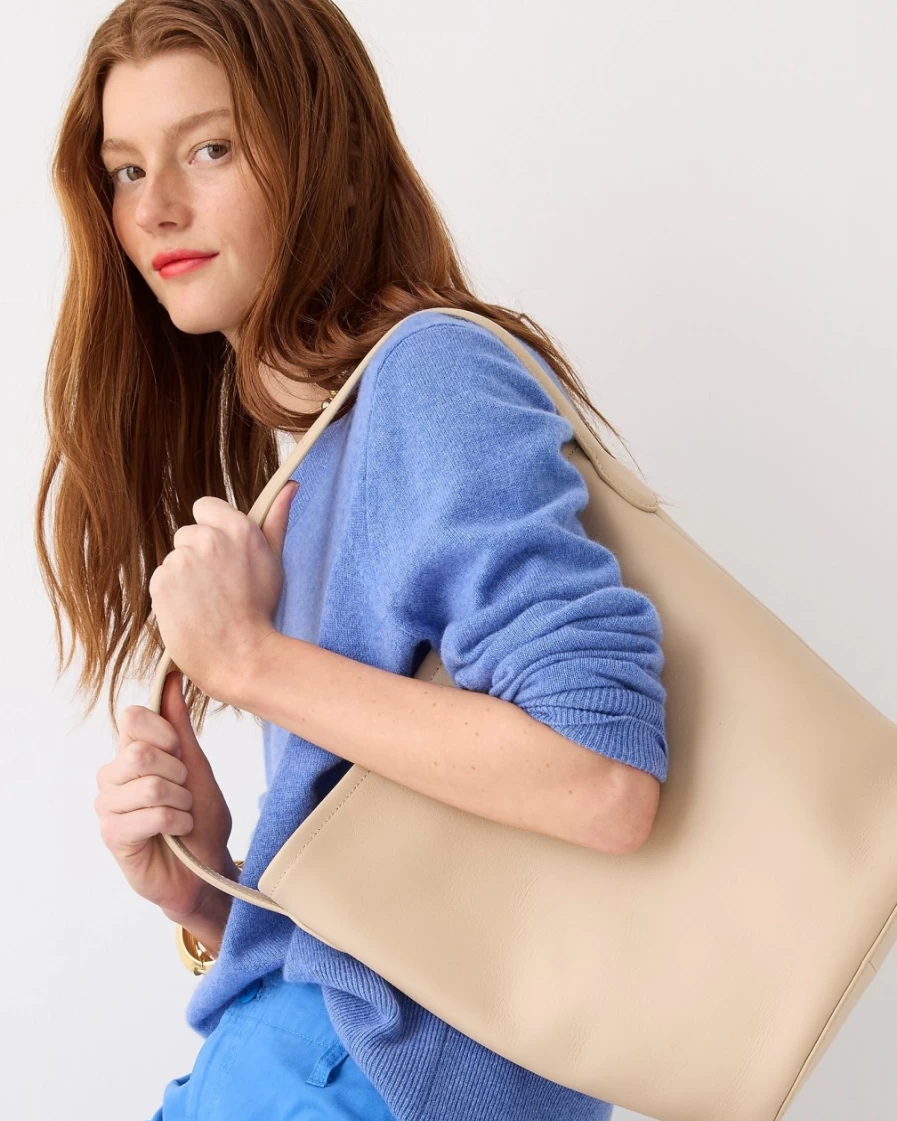 J.Crew Women's Macadamia Leather Berkeley Bucket Bag