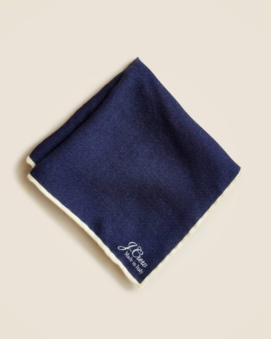 J.Crew Men's Italian Wool Pocket Square in Solid Navy & White
