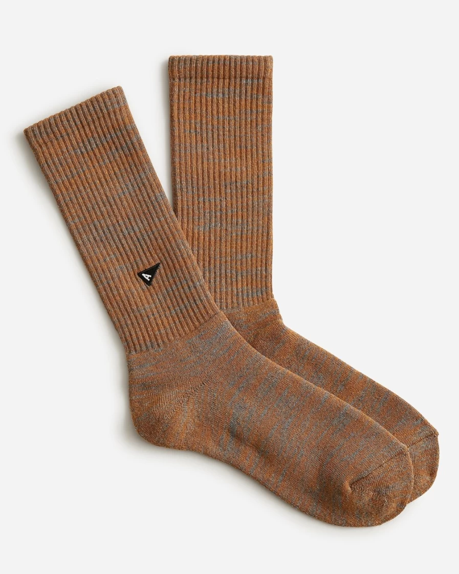 J.Crew Men's Old Skool Crew Socks in Caramel Marl - Classic Casual Comfort