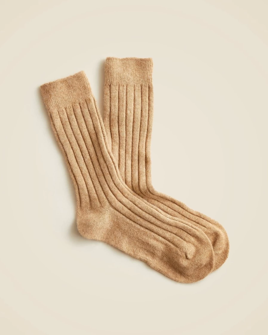 J.Crew Women's Cashmere-Blend Trouser Socks in Heather Camel