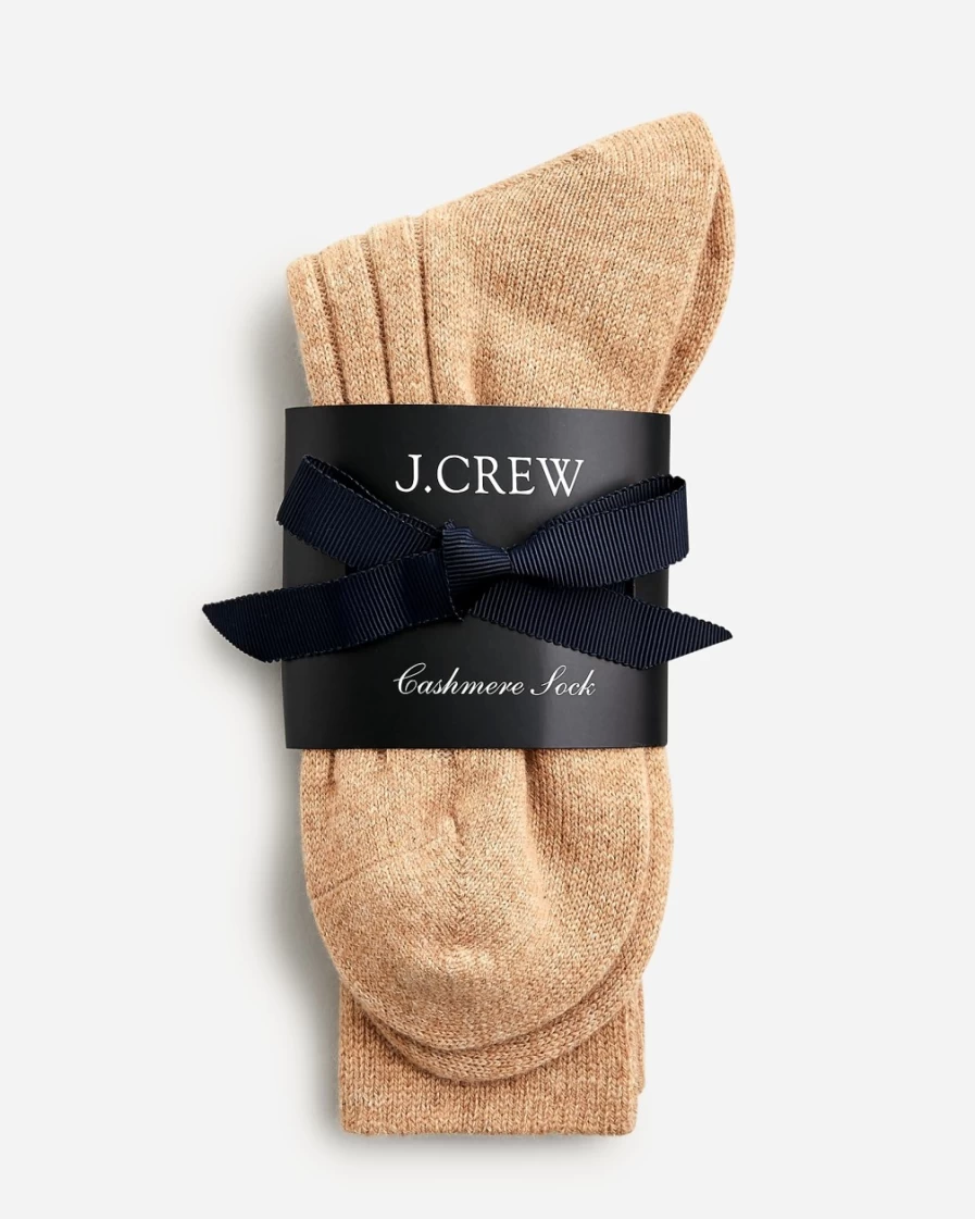 J.Crew Women's Cashmere-Blend Trouser Socks in Heather Camel