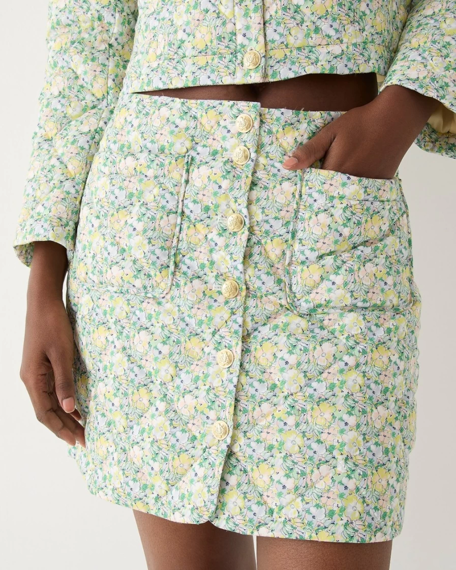 J.Crew Women's Limited-Edition Quilted Mini Skirt in Ivory Multi Liberty® Fabric - Button-Front Design