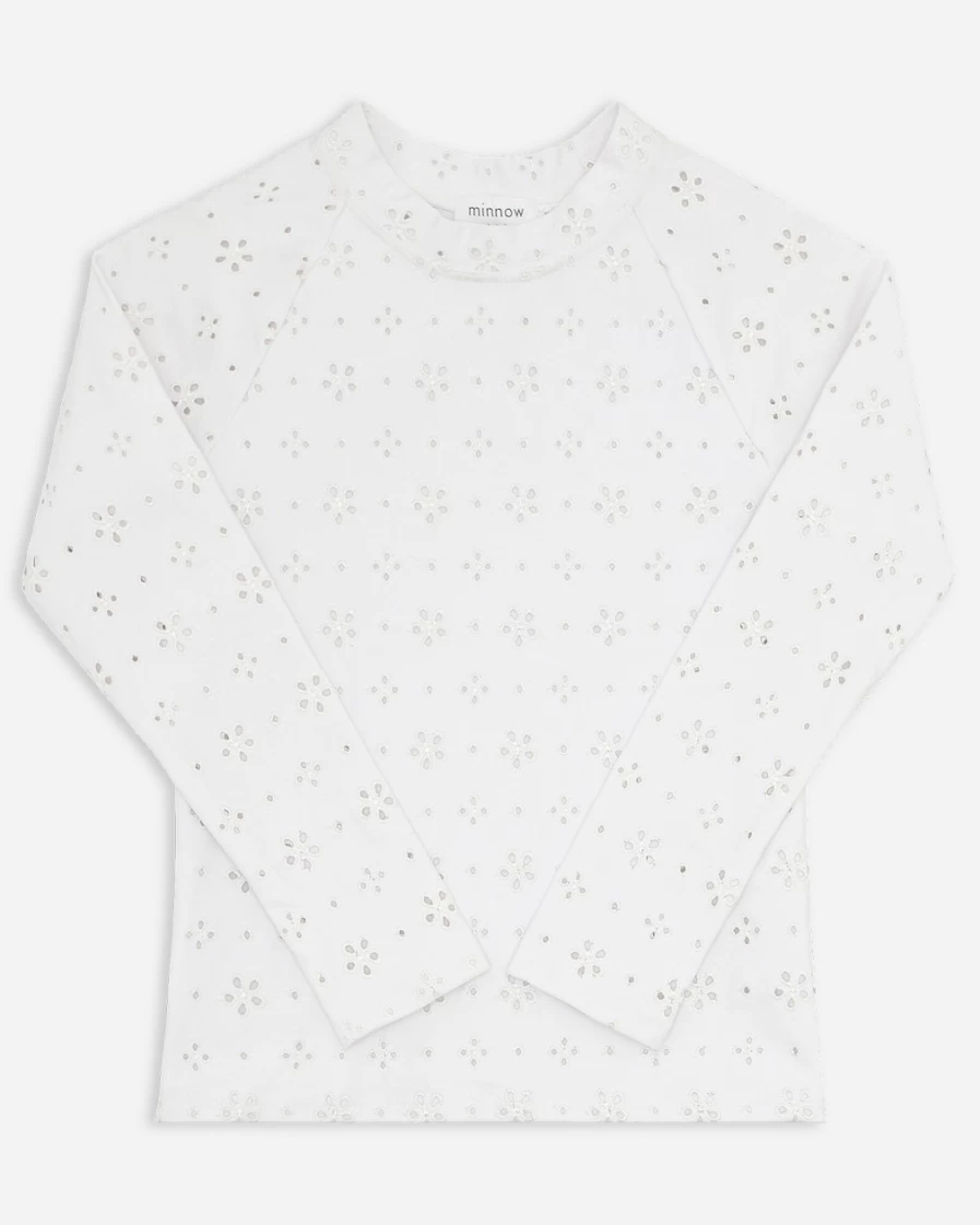J.Crew Girls' White Minnow Eyelet Rash Guard Swim Shirt