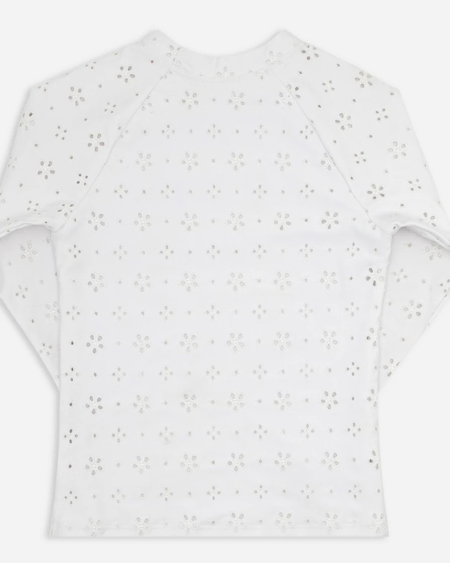 J.Crew Girls' White Minnow Eyelet Rash Guard Swim Shirt