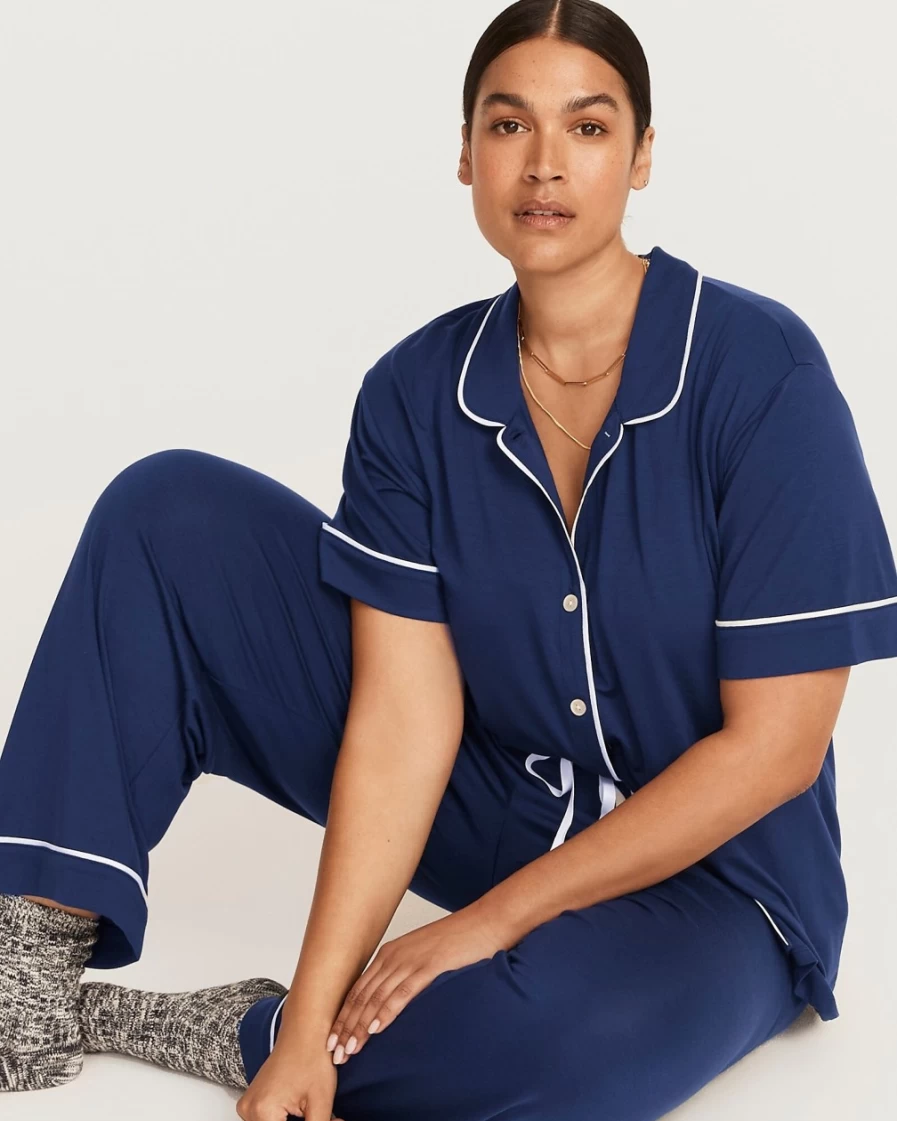 J.Crew Women's Navy Eco Dreamiest Short-Sleeve Pajama Set - Sustainable Sleepwear