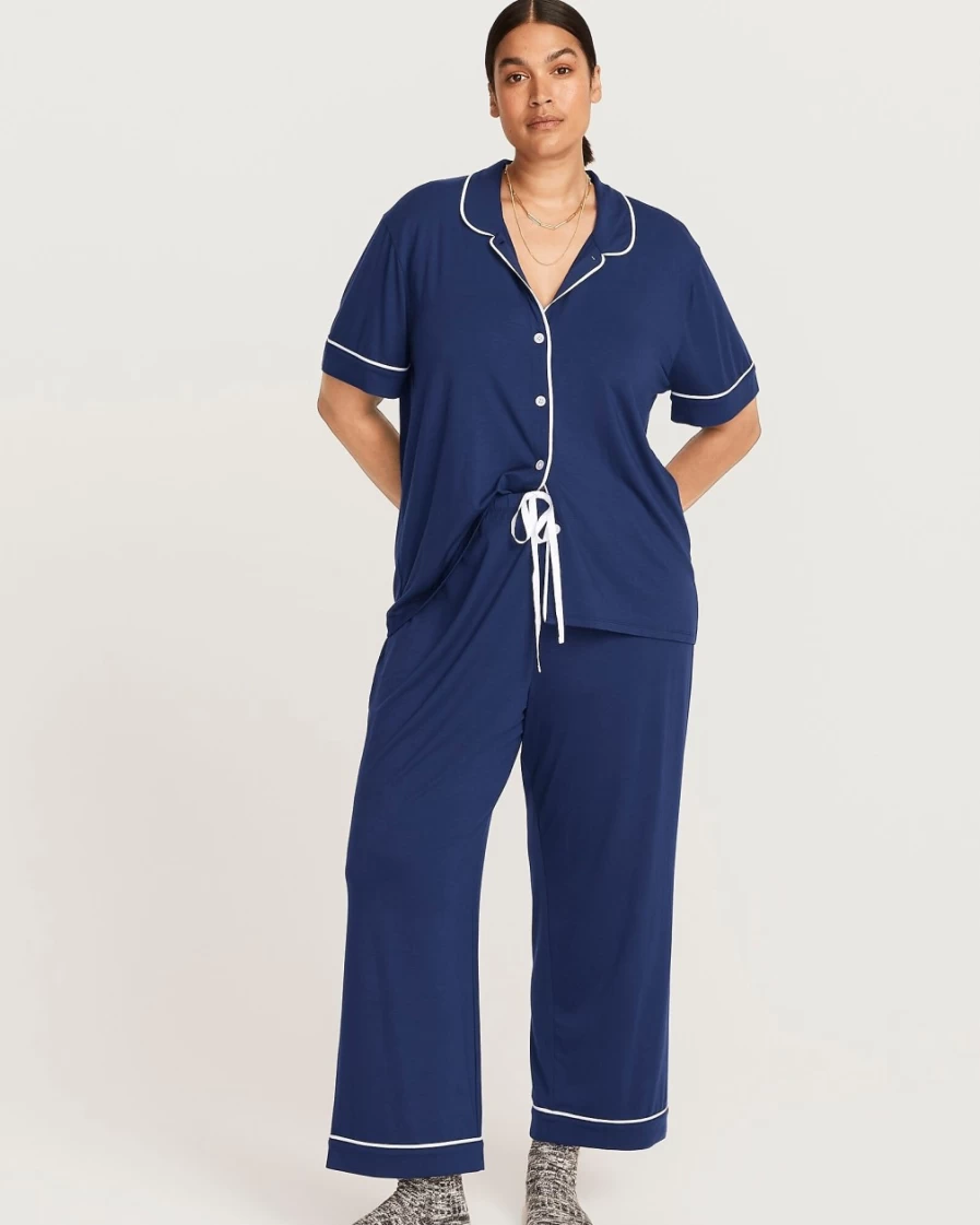 J.Crew Women's Navy Eco Dreamiest Short-Sleeve Pajama Set - Sustainable Sleepwear