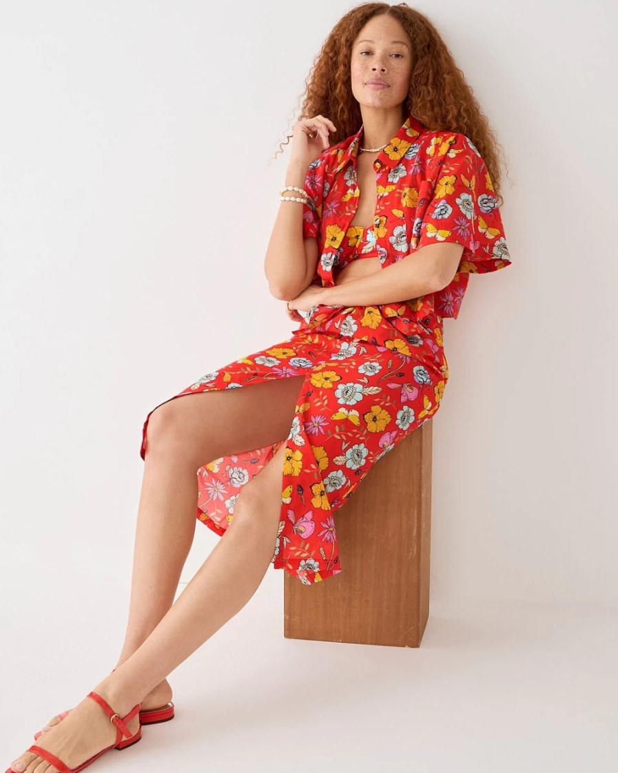 J.Crew Women's Red Dauphinette X Cropped Shirt - Inblooms Floral Design