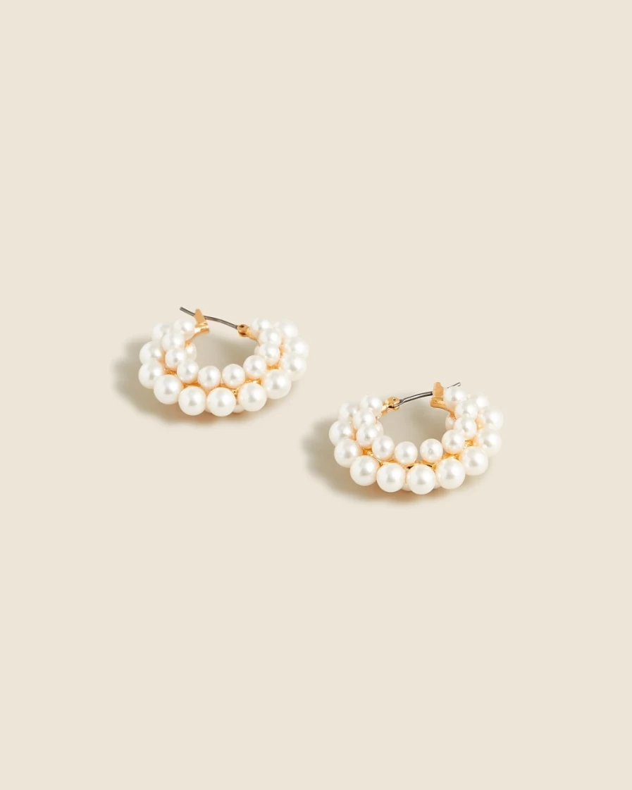 J.Crew Pearl Layered Mini Hoop Earrings for Women - Elegant Stackable Design