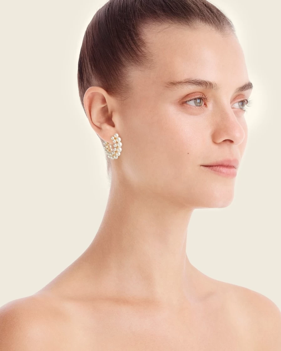 J.Crew Pearl Layered Mini Hoop Earrings for Women - Elegant Stackable Design