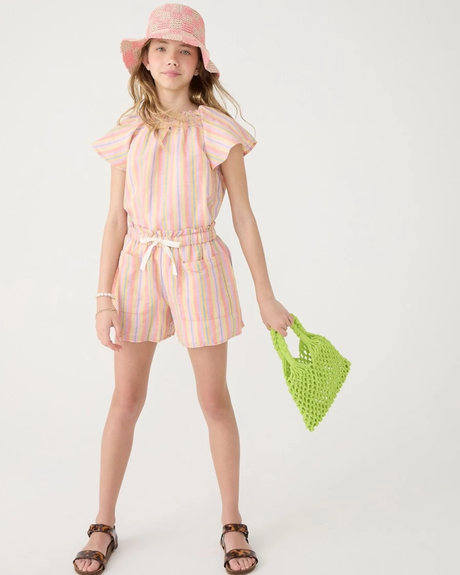 J.Crew Girls' Fragrant Orange Linen Blend Sidewalk Shorts