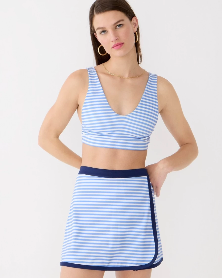 J.Crew Women's Cloudstretch V-Neck Sports Bra - Reversible Blue Stripe Mix Two