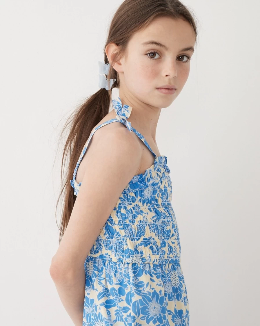 J.Crew Girls' Floral Tie-Shoulder Jumpsuit in Sail Blue