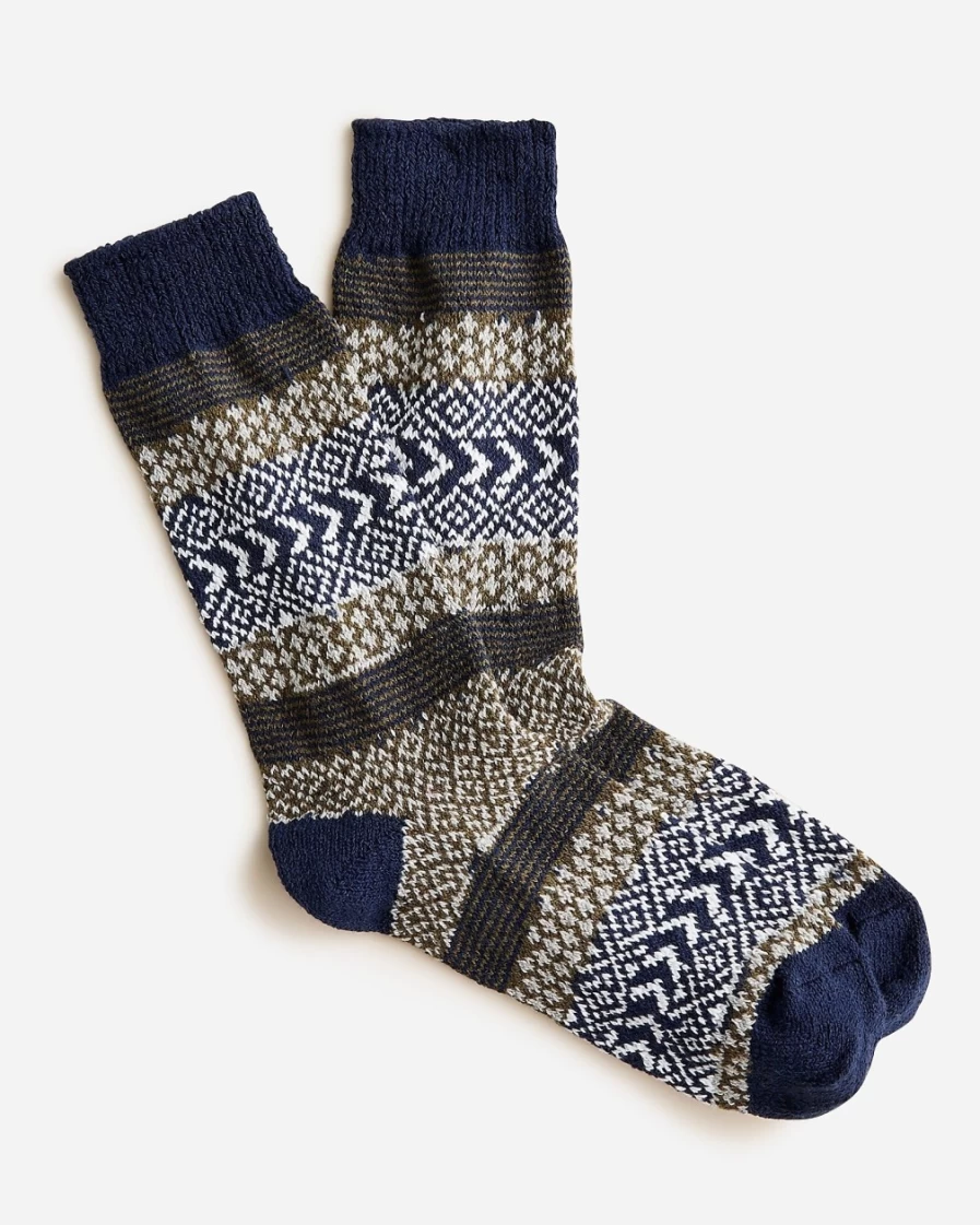 J.Crew Men's Navy Cotton Fair Isle Socks - American Trench Style