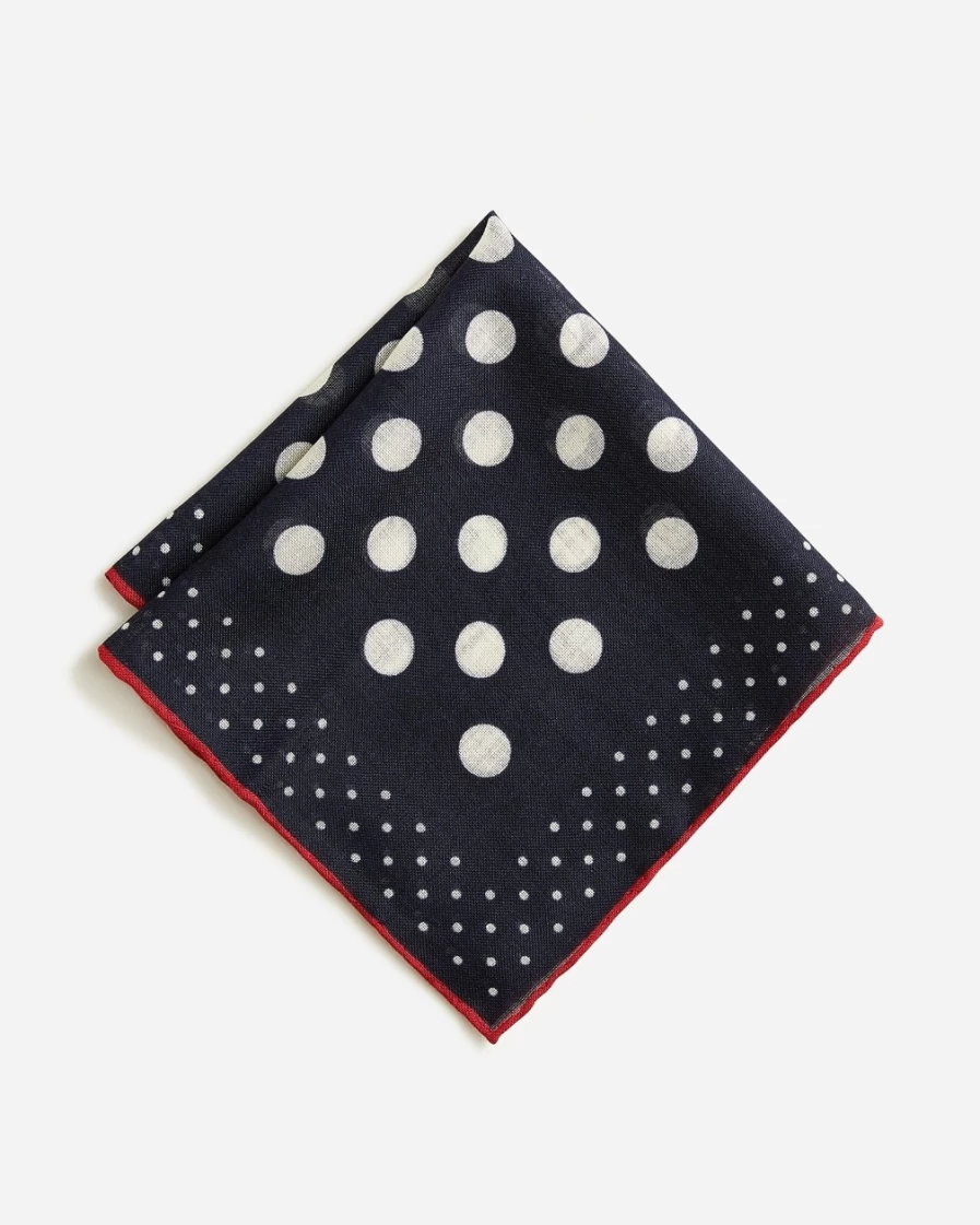 J.Crew Men's Navy & Off White Dotted Cotton Pocket Square