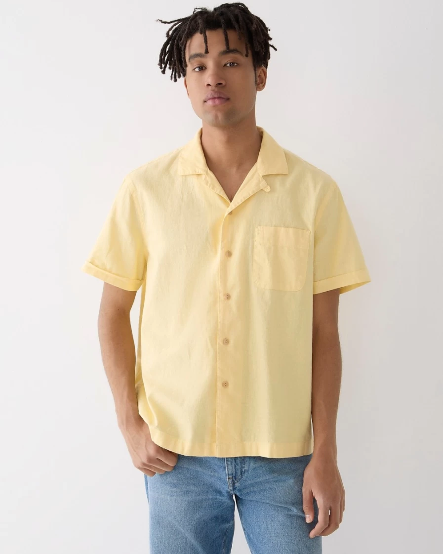 J.Crew Men's Hemp-Cotton Blend Camp-Collar Shirt in Pale Banana