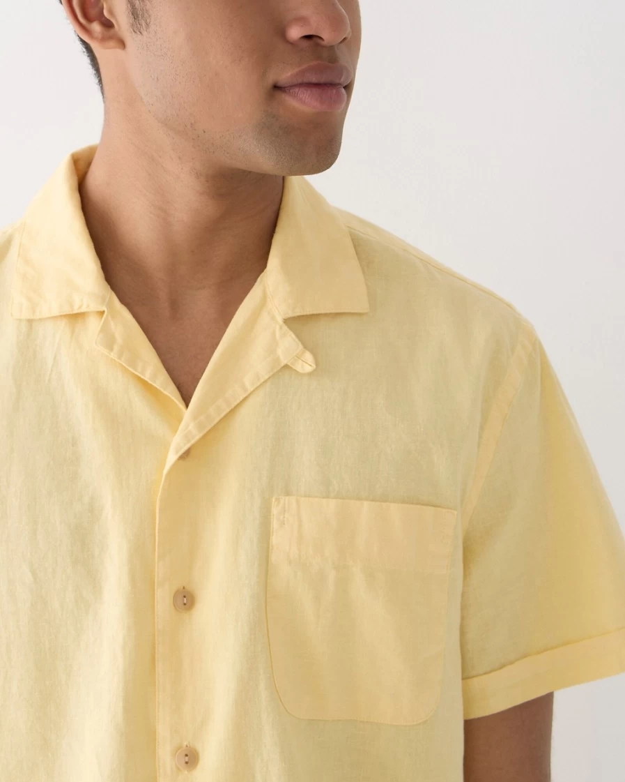 J.Crew Men's Hemp-Cotton Blend Camp-Collar Shirt in Pale Banana