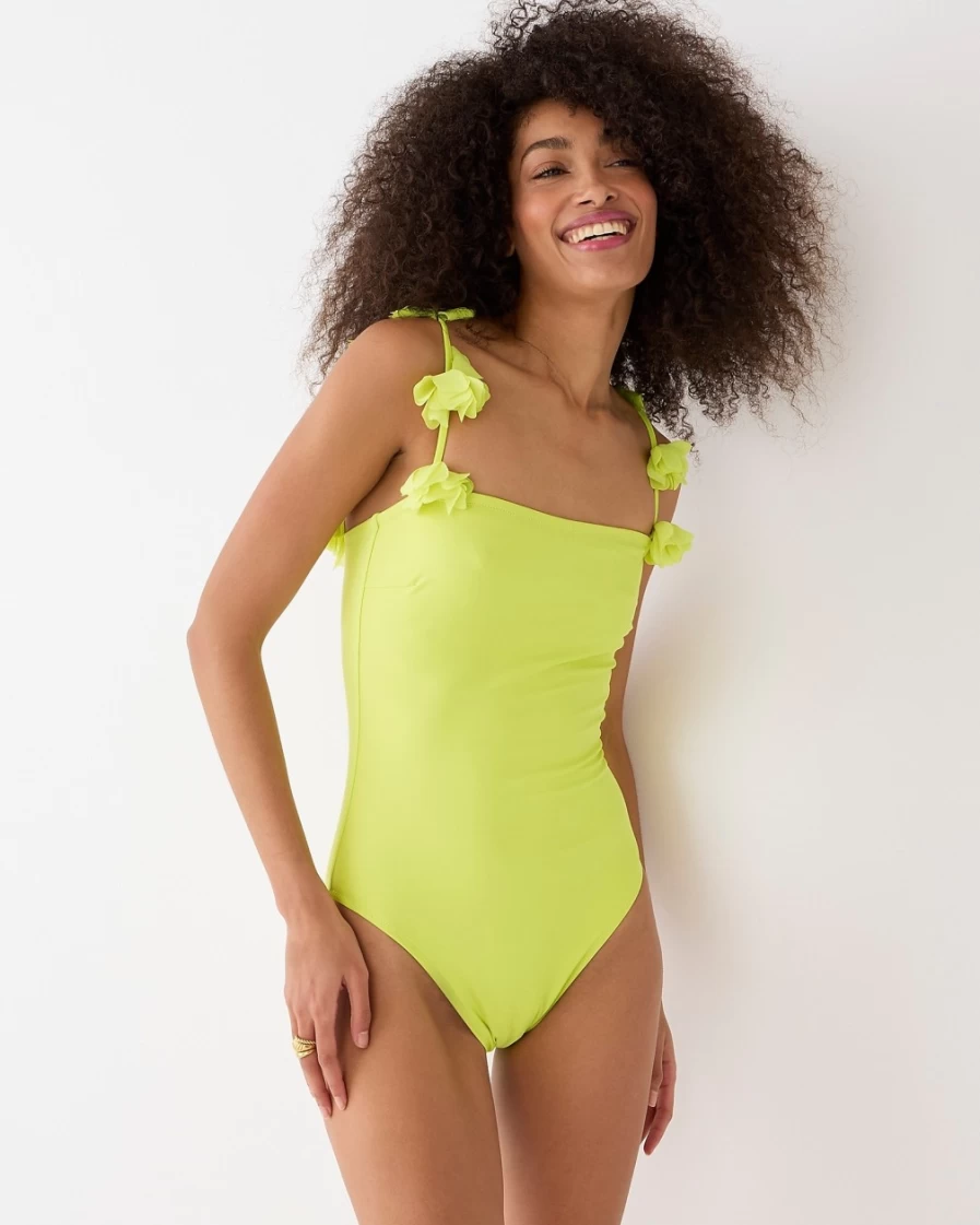 J.Crew Women's Lemon Sorbet Flower-Strap One-Piece Swimsuit